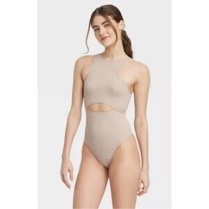 Women's Colsie Cut Out Sleeveless Bodysuit Beige Small